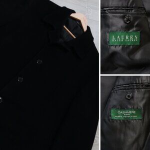 Lauren Ralph Lauren Mens 48 LONG Black Pea Coat Cashmere Wool Formal Corporate